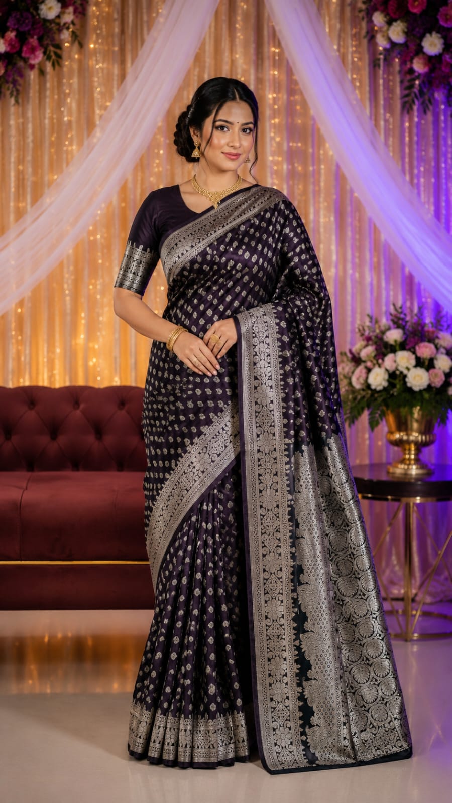 এলিগেন্স কাতান শাড়ি (রং: কোল্ড কফি)